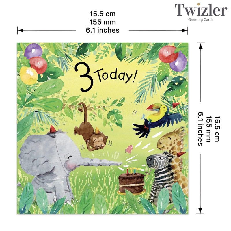 Twizler 3rd Birthday Card Jungle â€“ Age 3 Birthday Card â€“Girls Birthday Card Age 3 â€“ Boys Birthday Card Age 3 â€“ 3rd Birthday Card Girl â€“3rd Birthday Card Boy -Happy Birthday Card 3 Year Old â€“Card Age 3 - Image 4
